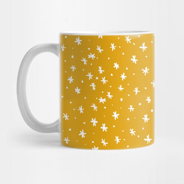 Snowflakes and dots - yellow ochre and white by wackapacka